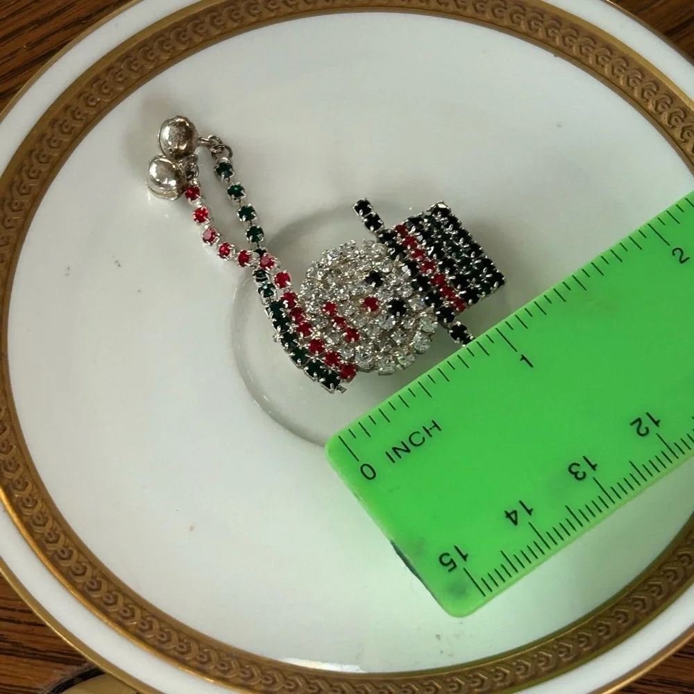 Vintage Rhinestone Snowman Brooch